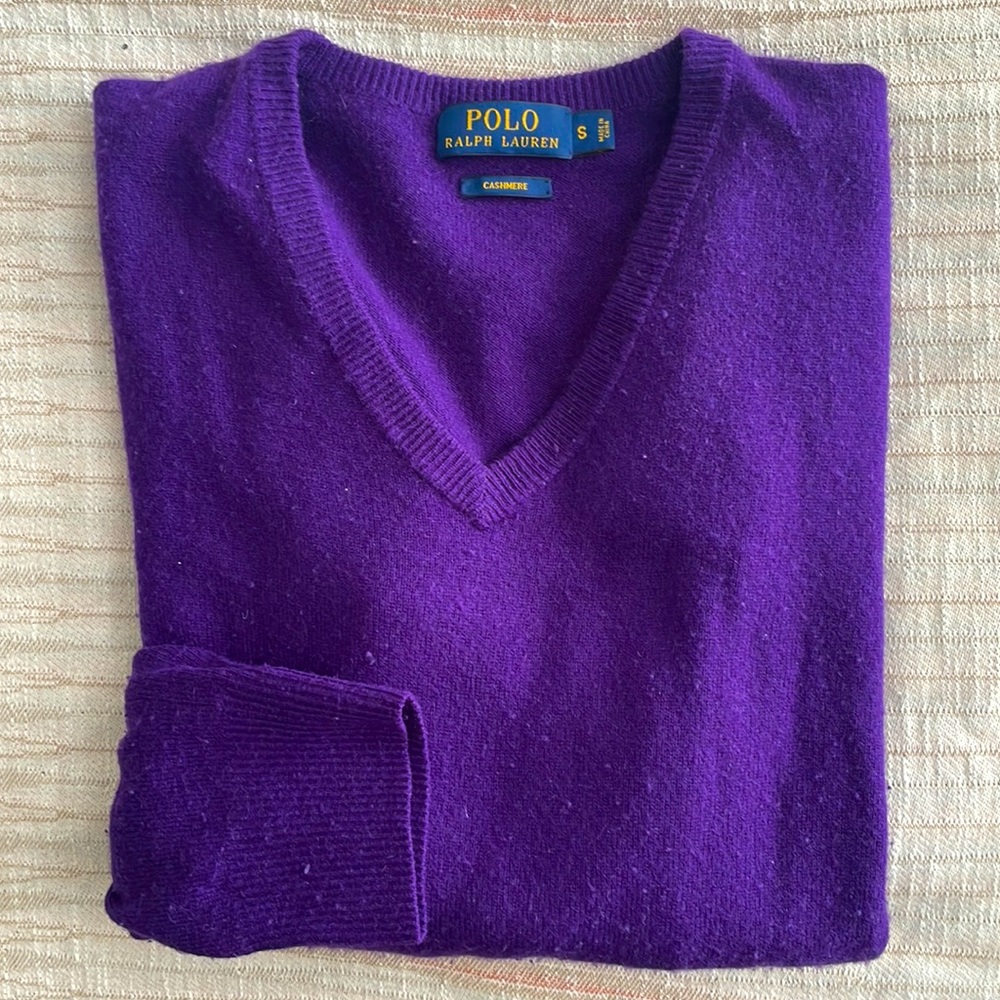 Polo Ralph Lauren Purple V-Neck Sweater, 100% cashmere
